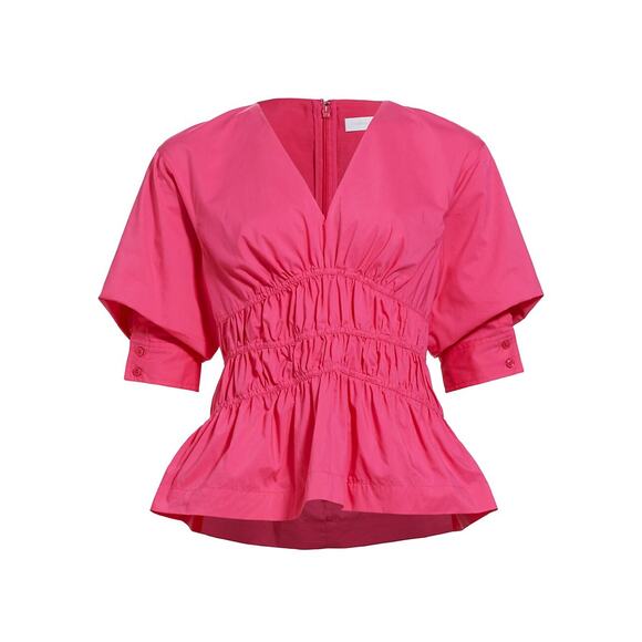 Simkhai 'Yuni' Pink Cotton Poplin Puff-Sleeve V Neck Top Size 12 - Picture 1 of 5